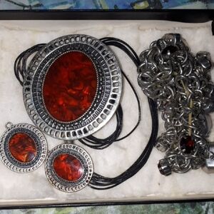 Red and Silver Jewelry Set